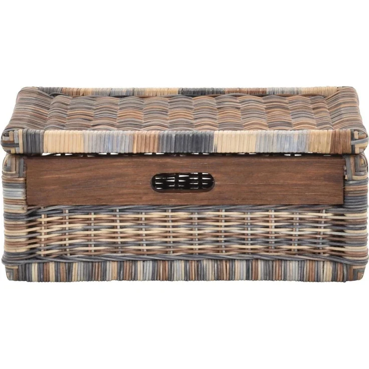 Krines Home Aufbewahrungskorb Flacher Korb mit Deckel Rattan geflochten Regalkorb Aufbewahrungsbox