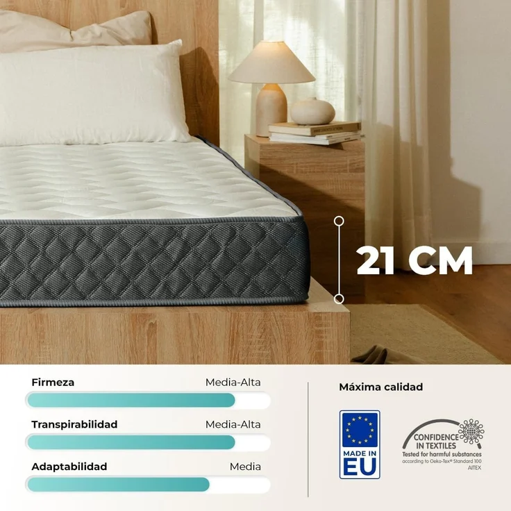 ZZ DON DESCANSO Colchón Viscoelástico Aloe Vera Mulhacén Viskoelastische Matratze, Memory-Schaum, grau, 75x200 cm – Bild 7