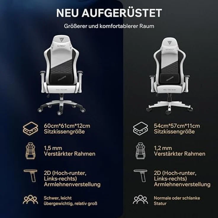 SENSE7 Gaming Stuhl Spellcaster Senshi Edition XL, ergonomischer Gaming Sessel, verstellbaren Lendenkissen Einstellbarer Neigungswinkel, Wippfunktion, PU-Leder Gaming Chair, 150kg, PC Stuhl Weiß – Bild 9