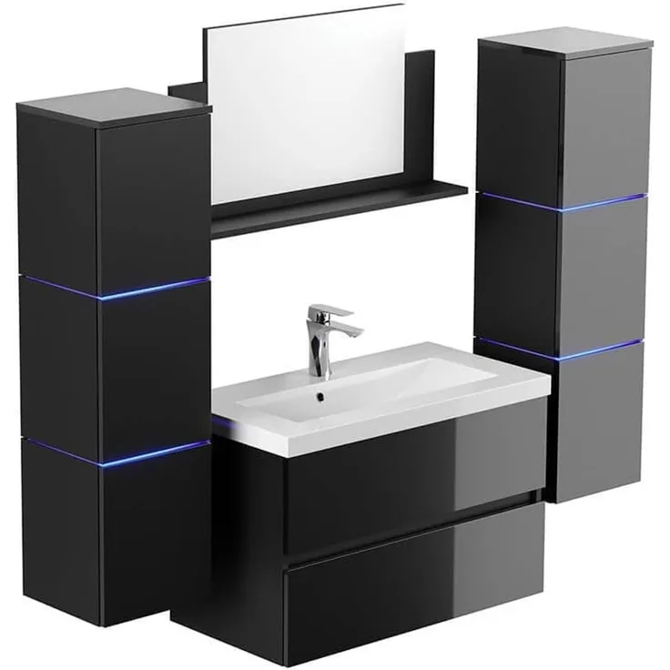 HOME DELUXE Badmöbel Komplettset WANGEROOGE BIG DELUXE XL - Schwarz Made in Germany