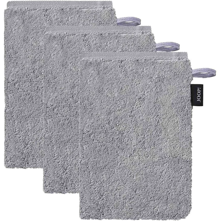 JOOP! Waschlappen, 3er Pack - Waschhandschuh, Doubleface, Walkfrottier Hellgrau 16x22cm – Bild 1