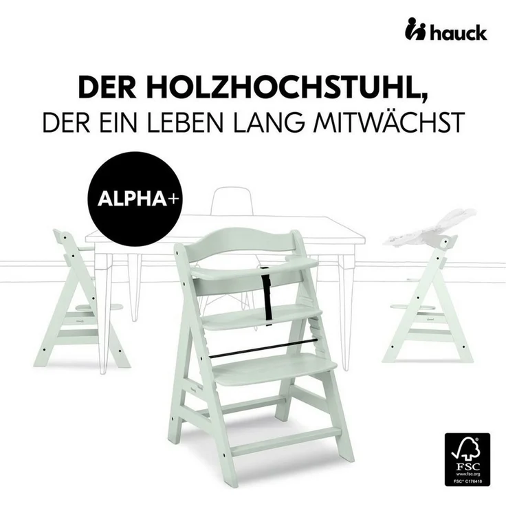 Hauck Hochstuhl Alpha Plus - Mint, Holz Kinderhochstuhl verstellbar mit Essbrett Wooden Tray & Sitzkissen – Bild 3