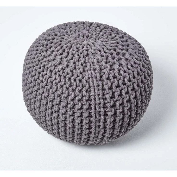 Homescapes Pouf Runder Strickpouf 100% Baumwolle, grau – Bild 2