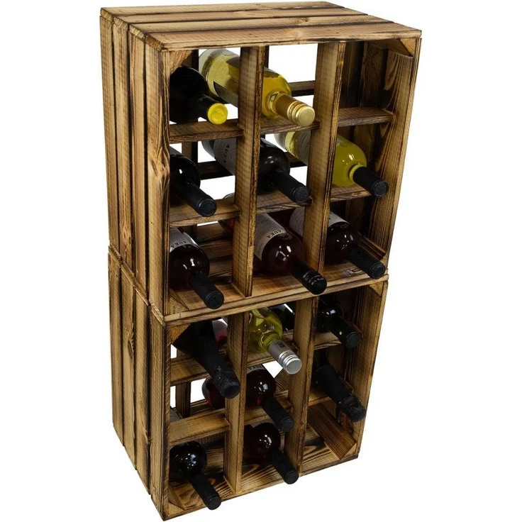 Kistenkolli Altes Land Allzweckkiste Weinregal 9er geflammt auch für grosse Flaschen Flaschenregal Weinkist (Spar-Set) – Bild 2
