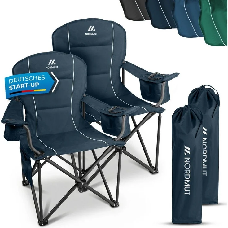 Nordmut Campingstuhl Klappstuhl faltbar, Outdoor Strand Angeln Garten, 200 kg, Armlehne (Spar-Set, 2 St), Kühltasche, Getränkehalter, breite Sitzfläche, gepolstert, wetterfest – Bild 1