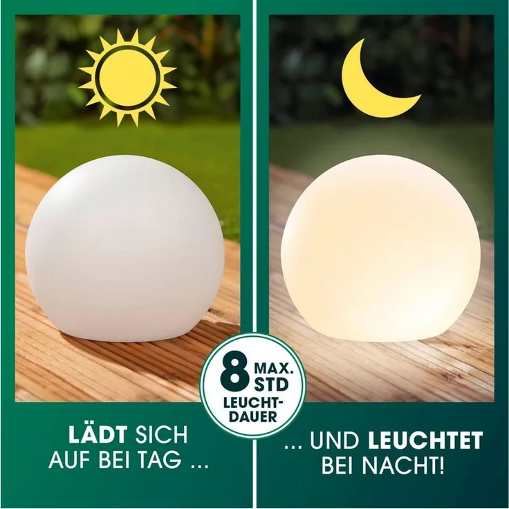 EASYmaxx 2er- Set LED Solarleuchte mit Farbwechsel | Deko Gartenleuchte mit LED Beleuchtung | Wunderschöne Lichteffekte mit Tageslichtsensor In & Outdoor | Gartendeko Witterungsbeständig, Kugel 30 cm – Bild 2