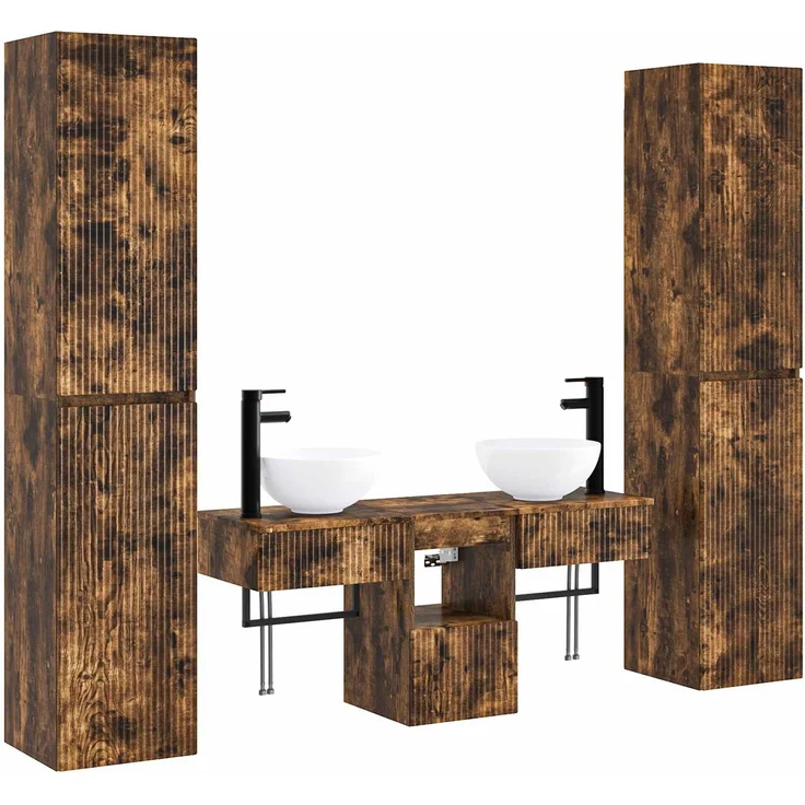 vidaXL Badezimmerschrank-Set 5 stk. Geräucherte Eiche 3406008 – Bild 2