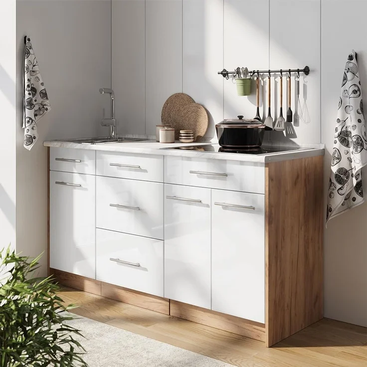 Küchenblock Fame-Line Weiß Hochglanz 150 cm, AP Anthrazit Vicco – Bild 2
