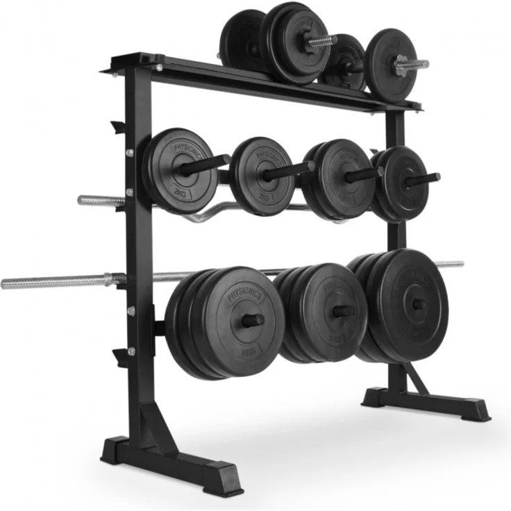 Physionics® Hantelablage - Ø 25 mm, max. 300kg, 3 Ebenen, Schwarz - Hantelständer, Kurzhantelständer, Langhantelständer, Hantelscheibenständer für Hantelscheiben, Langhantelstangen und Kurzhanteln – Bild 10