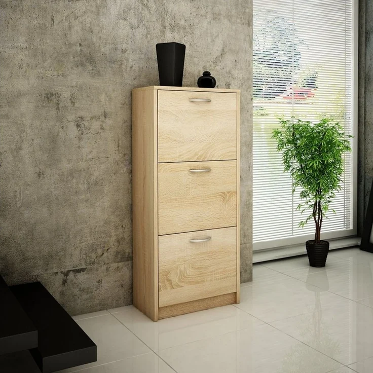 Home Collective Schuhschrank mit 3 aufklappbaren Schubladen, Schuhregal mit 3 Fächern 50 cm breit (platzsparende Schuhaufbewahrung, laminierte Platte) weiche abgerundete Kanten, matte Oberfläche, sonoma – Bild 1