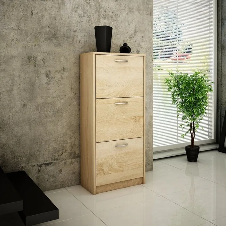 Home Collective Schuhschrank mit 3 aufklappbaren Schubladen, Schuhregal mit 3 Fächern 50 cm breit (platzsparende Schuhaufbewahrung, laminierte Platte) weiche abgerundete Kanten, matte Oberfläche, sonoma
