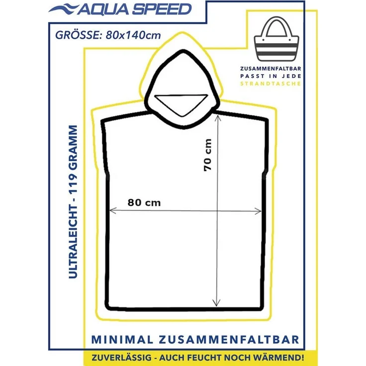 Aqua Speed Kapuzenhandtuch Großer Kinder Umziehponcho – Mikrofaser Überzieher, (Größe 80 x 140 cm – Grammatur 400 g/m), Dichte Faserstruktur ermöglicht effektive Wasseraufnahme sofort jetzt! – Bild 4