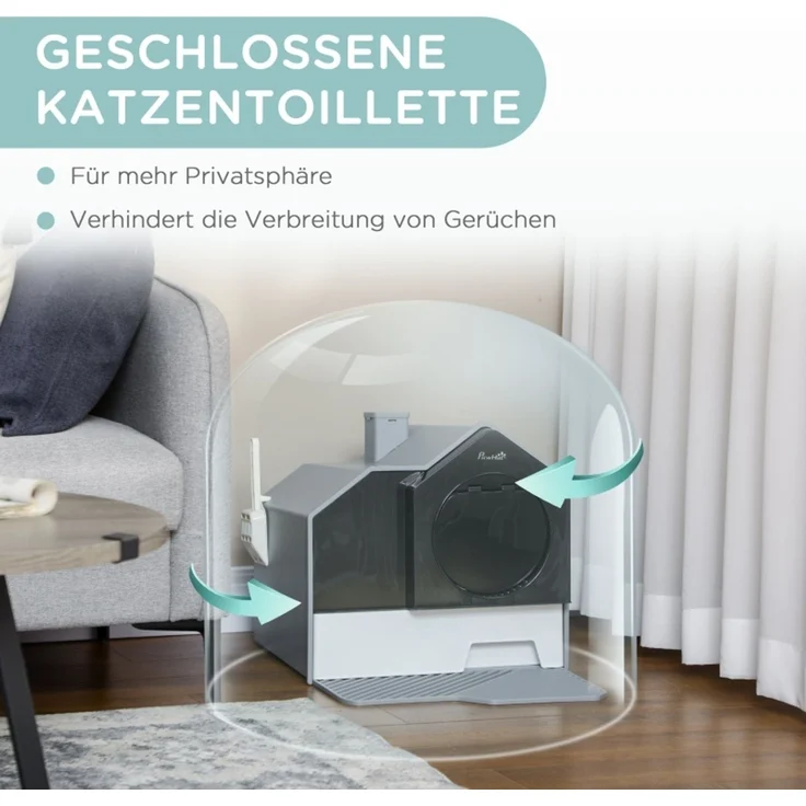 Katzentoilette im niedlichen Design, 1 Siebvorleger, 1 Streuschaufel, herausnehmbare Bodenwanne, Grau--Herde--47x45x42cm--YOUDENOVA – Bild 5