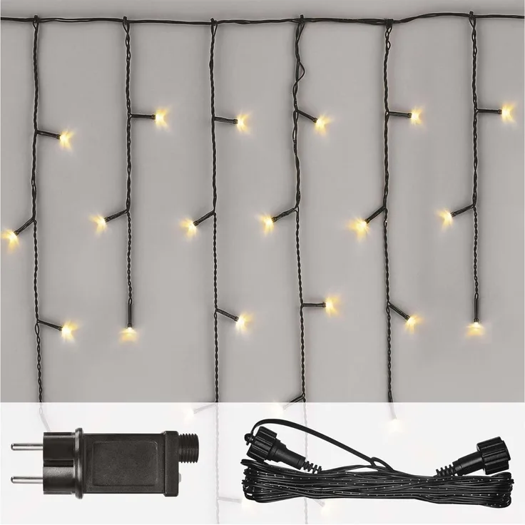 EMOS Connect System Basis Set Standard, 2,5m Eisregen Weihnachtslichterkette + 5m Verbindungskabel + Netzteil mit Timer, 100 LEDs, IP44 für Innen und Außen, Warmweiße Lichtfarbe, 6/18h Leuchtmodus