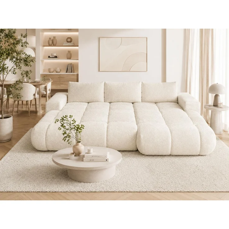 KRISAN MÖBEL Ecksofa BUBBLE in Creme mit Schlaffunktion & Ottomane rechts, modernes Polstersofa, 275 × 73 x 170 cm, Liegefläche 160 × 216 cm – Bild 4