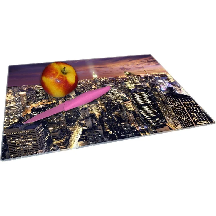 Wallario Schneidebrett New York bei Nacht - Panoramablick über die Stadt, ESG-Sicherheitsglas, (inkl. rutschfester Gummifüße 4mm, 1-St), 30x40cm – Bild 1