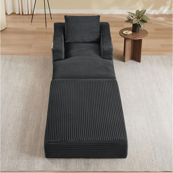 Lounge-Sessel 100cm×162cm×68cm in Dunkelgrau mit ausziehbarer Liegefunktion und Doppelschicht-Design – Bild 4