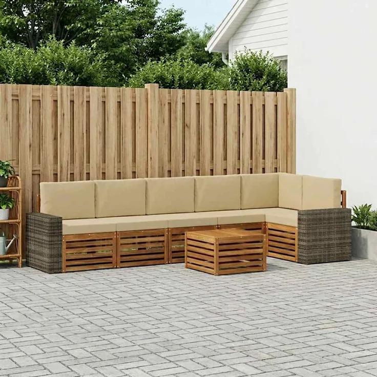 vidaXL Outdoor-Sofagarnitur 7 stk. 6-Sitzer Natur und Beige 3384459