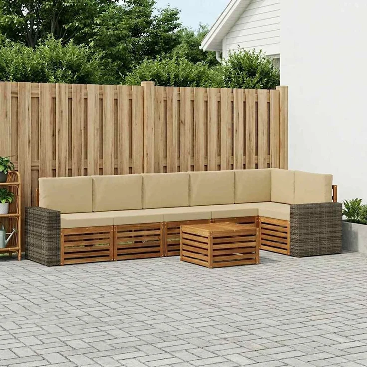 vidaXL Outdoor-Sofagarnitur 7 stk. 6-Sitzer Natur und Beige 3384459 – Bild 1