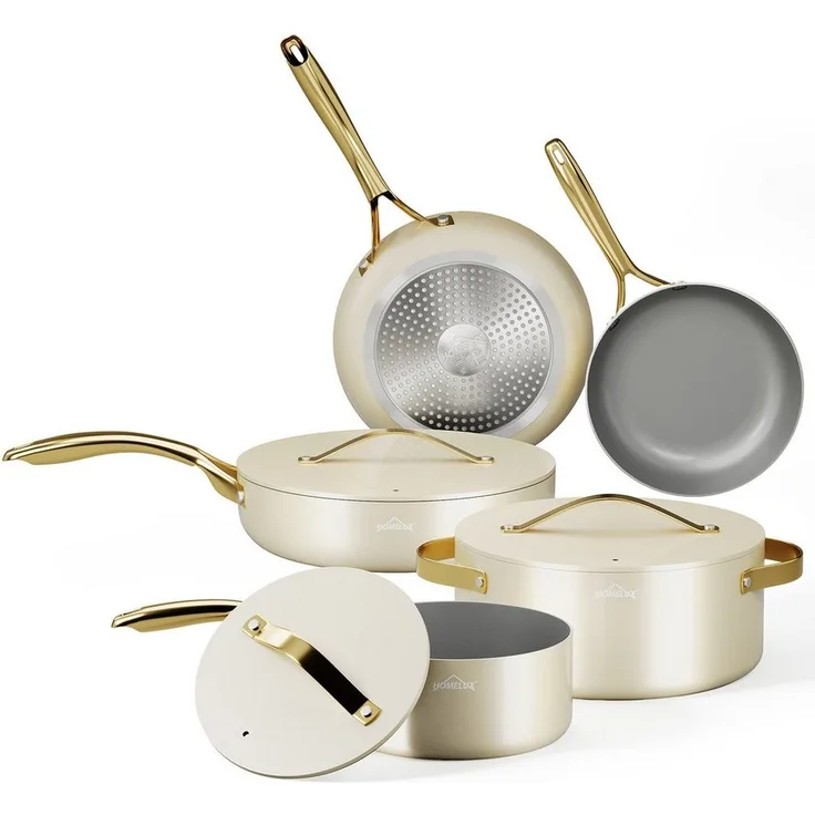 HOMELUX Topf-Set Induktions Töpfe Set, Aluminiumguss Kochtopfset mit Deckel, Aluminium (Set, 8-tlg, Töpfe Set mit Glasdeckel), Induktion