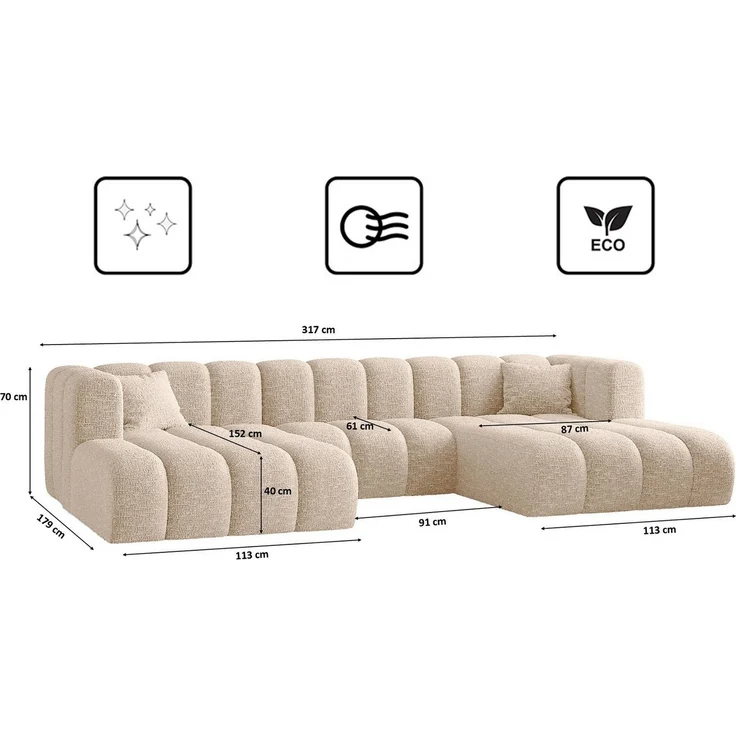 Kaiser Möbel Ecksofa U-from, Sofa Grand modular stoff Salvador und Haga, Zwei Arten von Stoffen, große Auswahl an Farben, praktisch, bequem – Bild 2