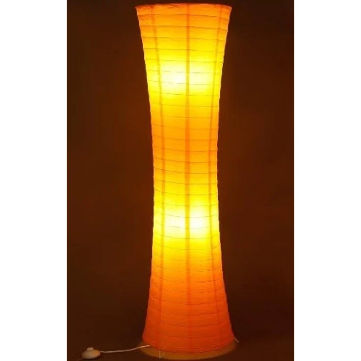 TRANGO LED Stehlampe, 1230L Design LED Reispapier Stehlampe *AMSTERDAM* Reispapierlampe *HANDMADE* Stehleuchte mit orangefarbenem Lampenschirm inkl. 2x E14 LED Leuchtmittel, Form: Rund, Höhe: 125cm, Wohnraumlampe, Standlampe – Bild 1