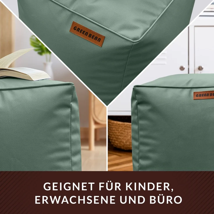 Green Bean® Sitzhocker aus Kunstleder - Pouf mit EPS Perlen Füllung - 40 x 40 cm - perfekte Ergänzung zum Sitzsack - Taubenblau – Bild 3