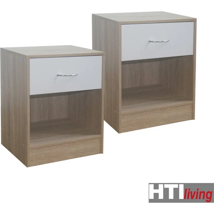 HTI-Living Nachtschrank Nachtschrank 2er Set Thekla Sonoma/Weiß (Set, 2-St, 2 Nachtschränke) Nachttisch Nachtkommode – Bild 2