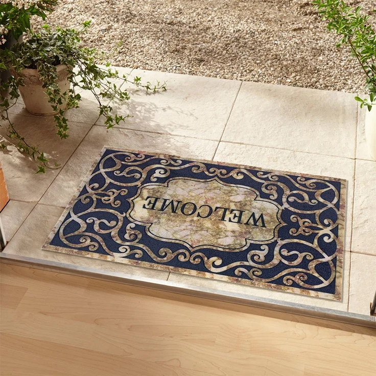 Fußmatte Welcome Ornamente, Teppich Boss, rechteckig, Höhe 6 mm, In/- Outdoor geeignet, Schriftzug, 3D Optik, Robust, Pflegeleicht, beflockt – Bild 3