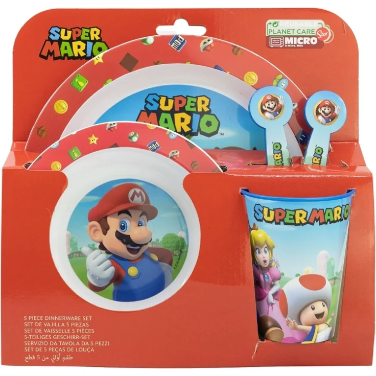 Super Mario Teller-Set Mikrowellengeeignet 5-teiliges Kindergeschirr mit rutschfestem Boden – Bild 2