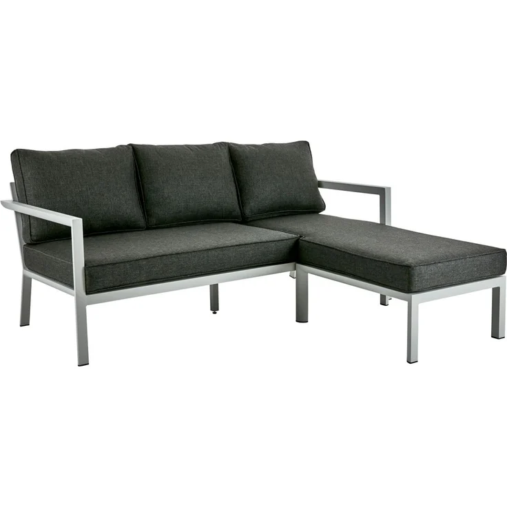 Gartenecksofa Delia mit Kissen aus Aluminium und Olefin-Stoff, skandinavischer Stil, hellgrau, für 3-4 Personen – Bild 1