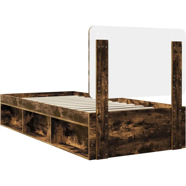 vidaXL Bettrahmen Geräucherte Eiche 90 x 190 cm Massives Kiefernholz 3412546 – Bild 8