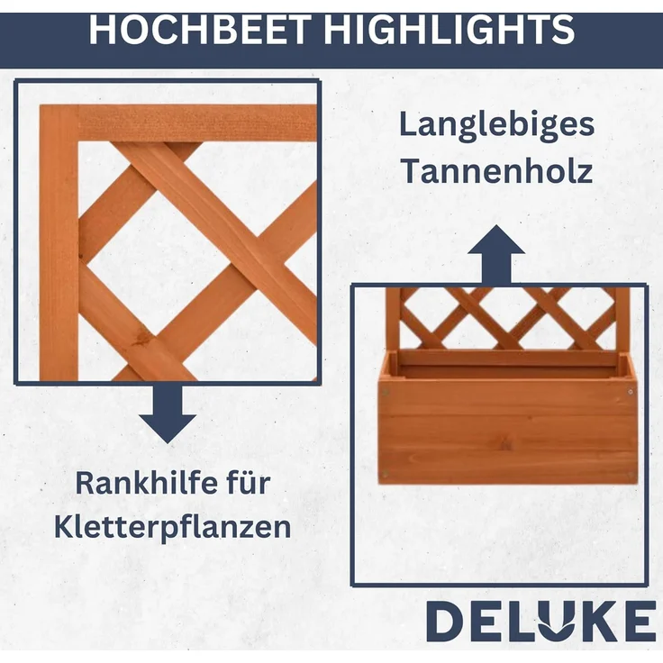 DELUKE 'MINO' Gartenspalier mit Blumenkasten, massives Tannenholz grau, 50 x 25 x 90 cm – Bild 4