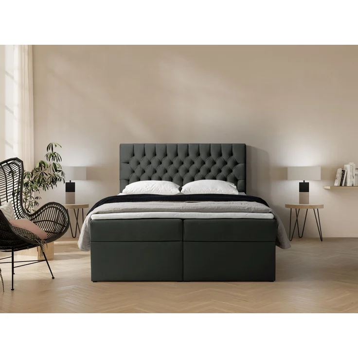 Selsey 'Daissy' Boxbett 140×200 mit Matratze und Topper, Samt, Dunkelgrau – Bild 2