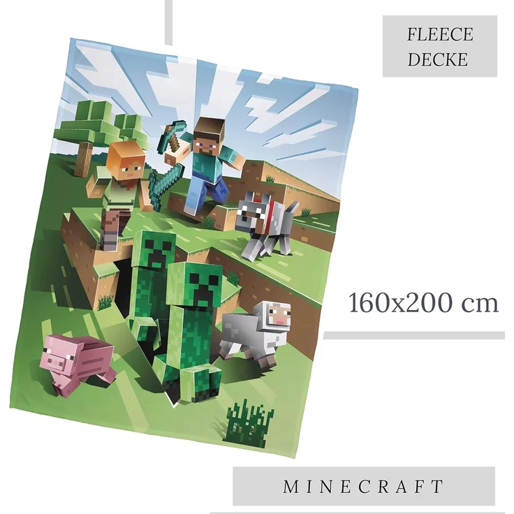 Wohndecke Minecraft 160x200 cm, Sofadecke für Gaming Fans der Spielkonsole, MTOnlinehandel, Fleece-Decke, Überwurf, kuschelweich, passend zur Bettwäsche – Bild 2