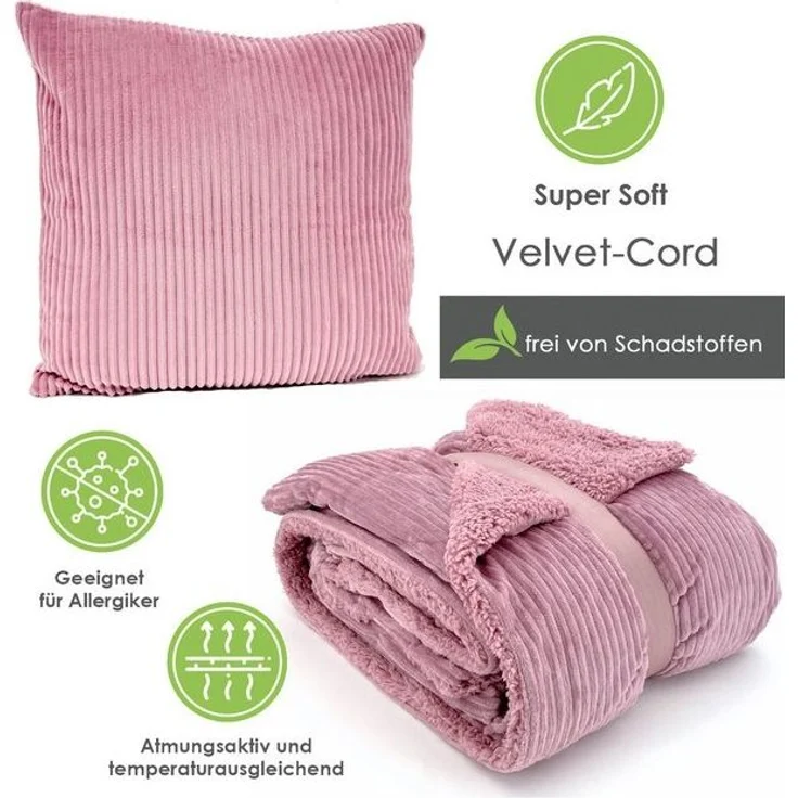 heimtexland Dekokissen Super Soft Cord Kissenbezug Sofakissen Kissenhülle, 45x45 I weich und flauschig I Kuschelkissen Kord I rosa – Bild 4