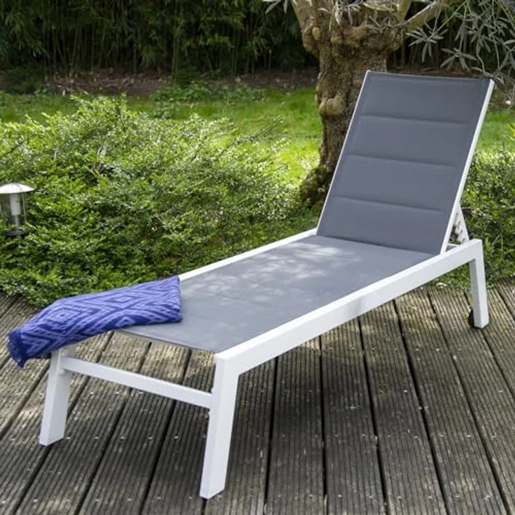 Happy Garden Sonnenliege Barbados, grau Textilene mit weißem Aluminium, verstellbare Rückenlehne für optimalen Komfort – Bild 2