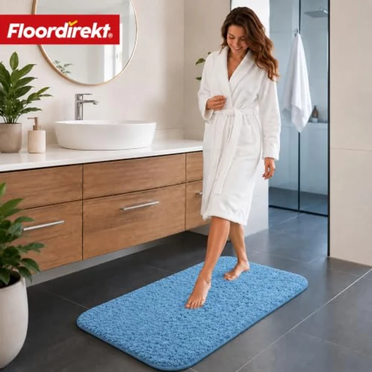 Floordirekt Badematte Sky - Hochflor Badezimmerteppich, rutschhemmend & schnell trocknend, geeignet für Fußbodenheizung, eckig & rund (70 x 120 cm, Hellblau) – Bild 3