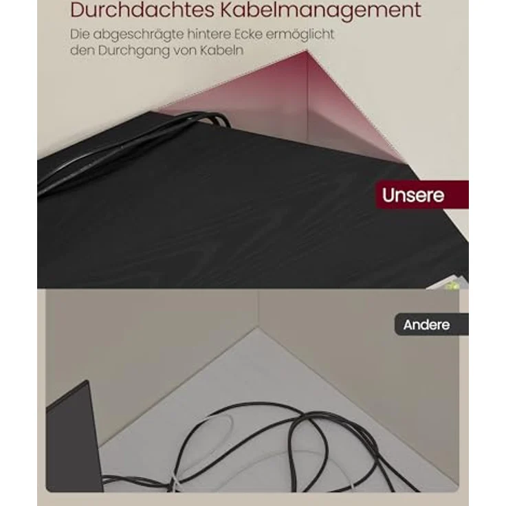 VASAGLE Schreibtisch, L-förmiger Computertisch, 140 x 140 x 76 cm, Eckschreibtisch, platzsparender Bürotisch, Gaming, Homeoffice, einfacher Aufbau, ebenholzschwarz-tintenschwarz LWD073B56V1 – Bild 5