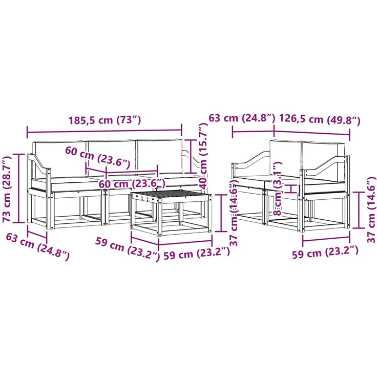 vidaXL Outdoor-Sofagarnitur mit Kissen 6 pcs Natur und Creme 3366023 – Bild 10