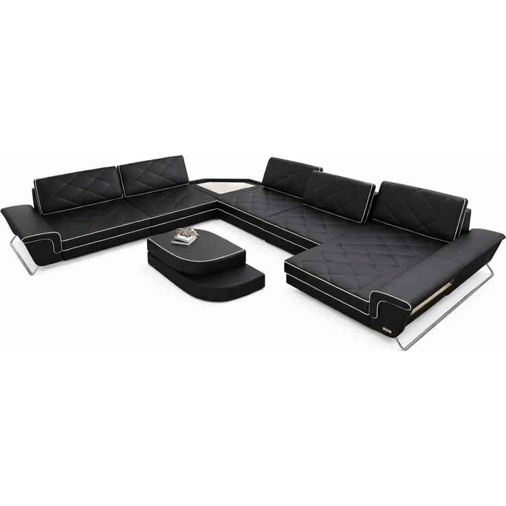 XXL Wohnlandschaft Ferrara – Leder Luxus - Echtleder - schwarz-weiß - Rechts – Bild 1