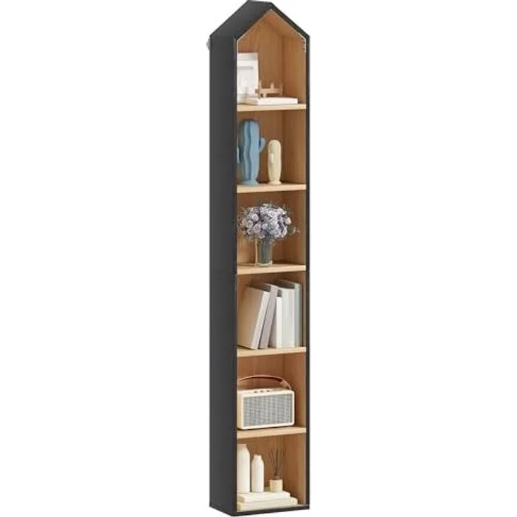 YITAHOME Bücherregal 6-Etagen mit Weißem Gestell und Eichenoptik | Platzsparendes Design für Zuhause & Büro | 180 x 23,5 x 30 cm (BxHxT)