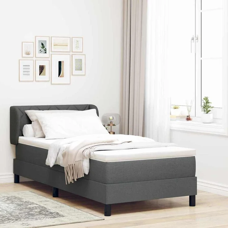 vidaXL Boxspringbett mit Kopfteil Dunkelgrau 90 x 190 cm Stoff 3340060 – Bild 1