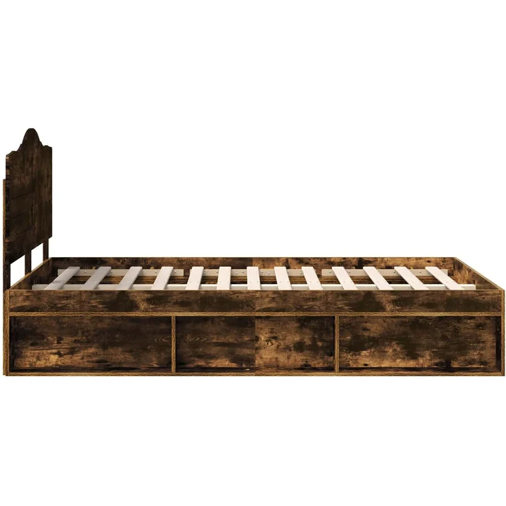 vidaXL Bettrahmen Geräucherte Eiche 135 x 190 cm Massives Kiefernholz 3413321 – Bild 7