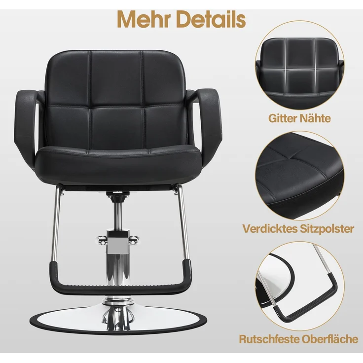 BarberPub Friseurstuhl, Friseursessel, Friseureinrichtung mit Hydraulikpumpe 360° Drehbar, Bedienungsstuhl Höhenverstellbar, Barber Stuhl Friseurstühle Kunstleder, 2043 (Schwarz) – Bild 5