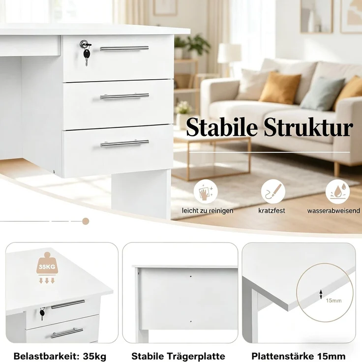 Computer Schreibtisch,Holz Bürotisch,Spieltisch,Nähtisch(nur mit Computer Schreibtisch)--Weiß--120x60x75cm--YOUDENOVA – Bild 5