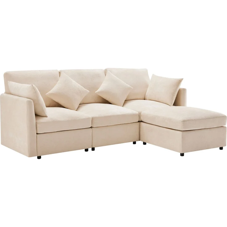 DESVIAE Sofa modular mit Hocker und 4 Kissen 216x81x161 cm Chenille Beige – Bild 8