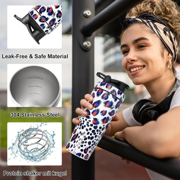 Protein Shaker Edelstahl 750ml mit Skala und Kugel Weiß BPA-frei – Bild 7