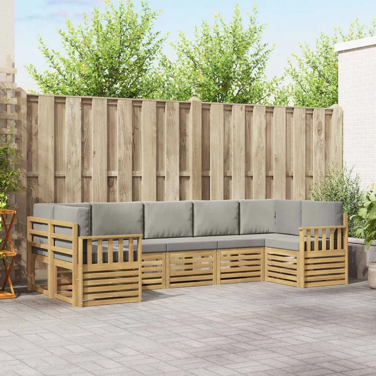 vidaXL Outdoor-Sofagarnitur 6 stk. 7-Sitzer Weiß und Hellgrau 3392426 – Bild 1