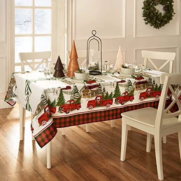 Elrene Home Fashions Vintage Christmas Tree Farm Tischdecke, Polyester, Mehrfarbig, 60"x84" Rectangle (Tablecloth) – Bild 2